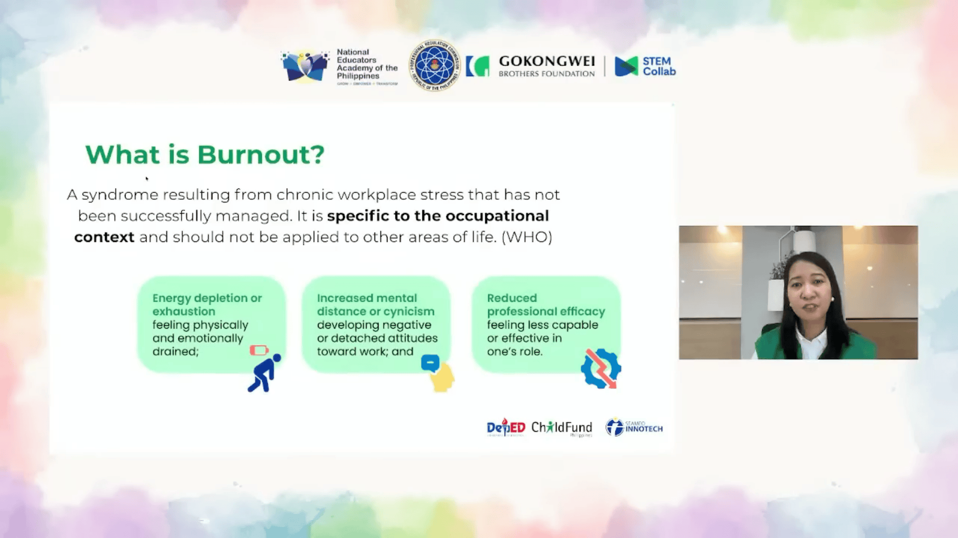 Marlene Floresca, Senior Program Specialist for Education & Child Protection of ChildFund Philippines, talks about teacher well-being